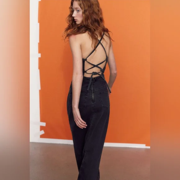 Zara Strappy Denim Maxi Dress Black Sze S BNWT - Picture 3 of 15